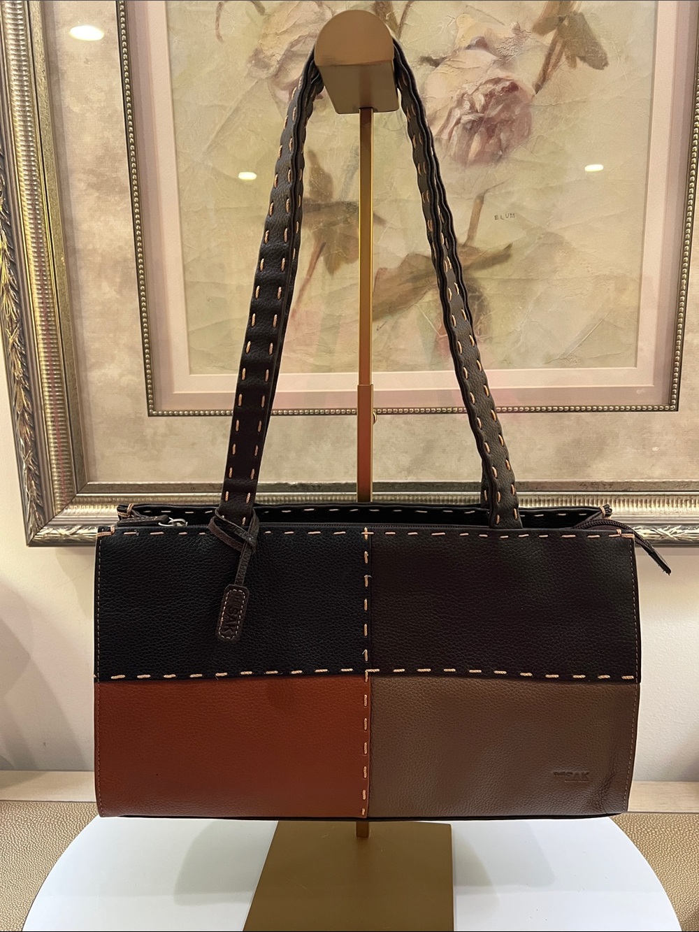 The Sak Black and Brown Patchwork Tote EUC